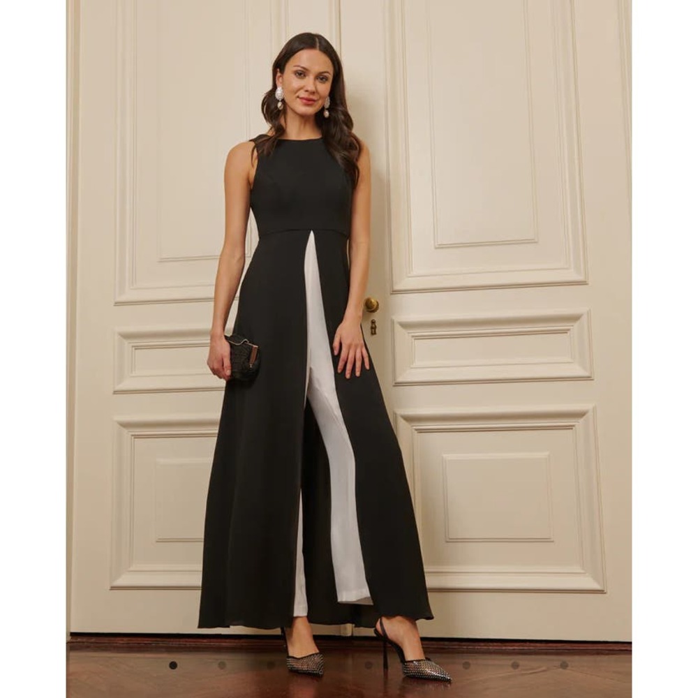 Adrianna Papell Black Jumpsuit with White Center Panel